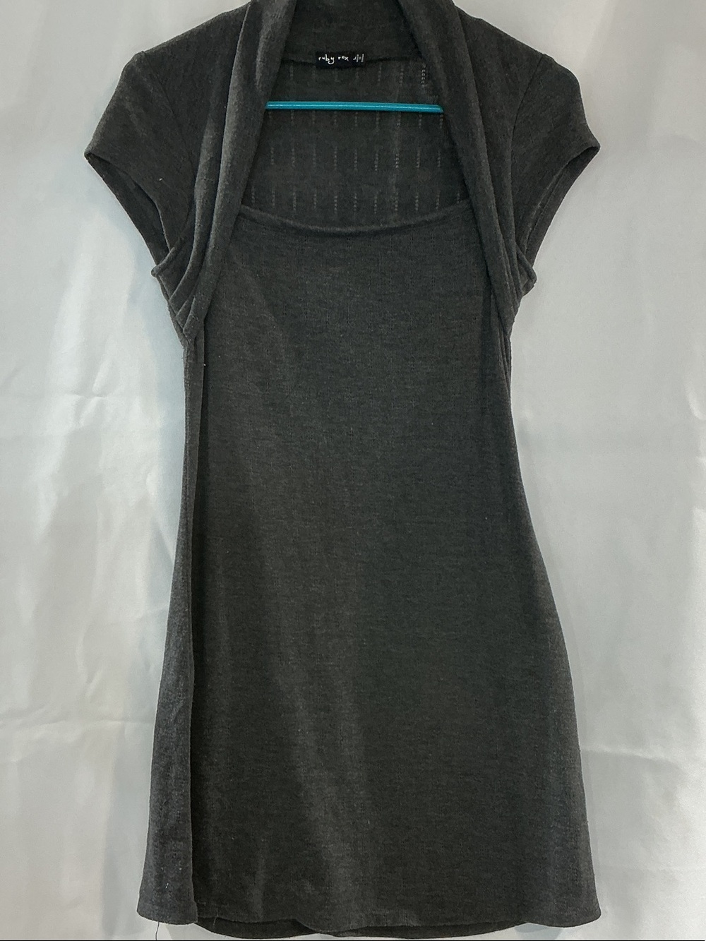 Ruby Rox Charcoal Short Sleeve Draped-Collar Tunic